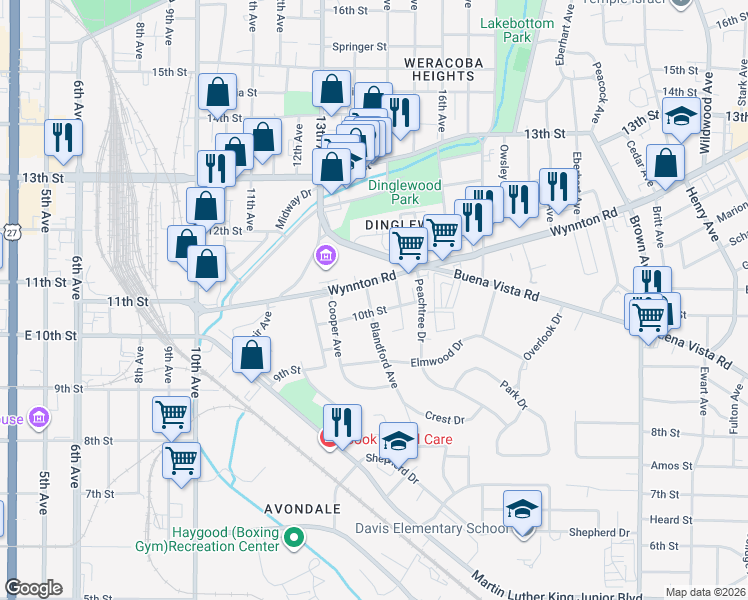 map of restaurants, bars, coffee shops, grocery stores, and more near 1006 Blandford Avenue in Columbus