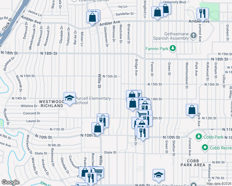 map of restaurants, bars, coffee shops, grocery stores, and more near 1419 Mimosa Dr in Abilene