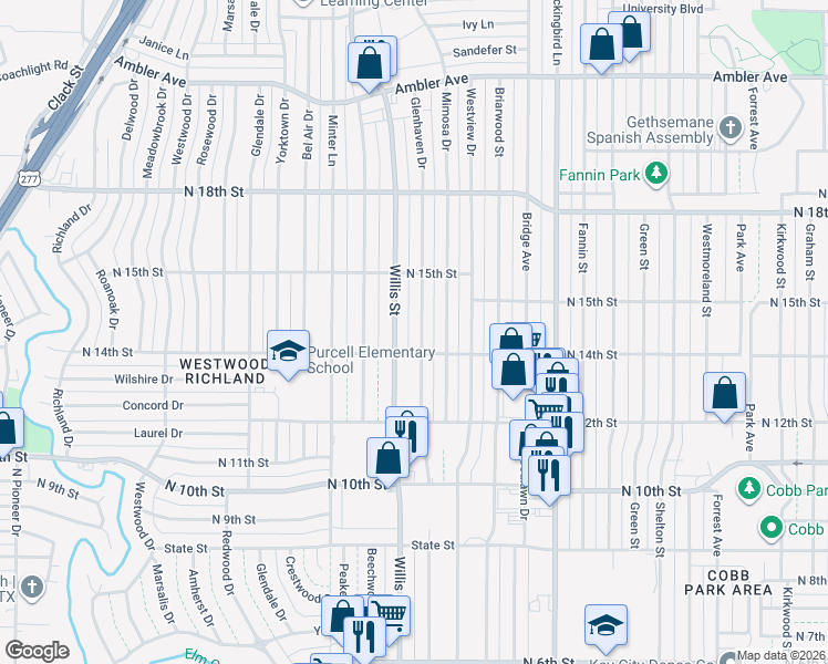 map of restaurants, bars, coffee shops, grocery stores, and more near 1418 Glenhaven Drive in Abilene