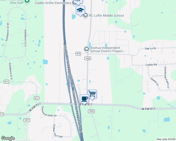 map of restaurants, bars, coffee shops, grocery stores, and more near 6208 Farm to Market Road 1902 in Joshua