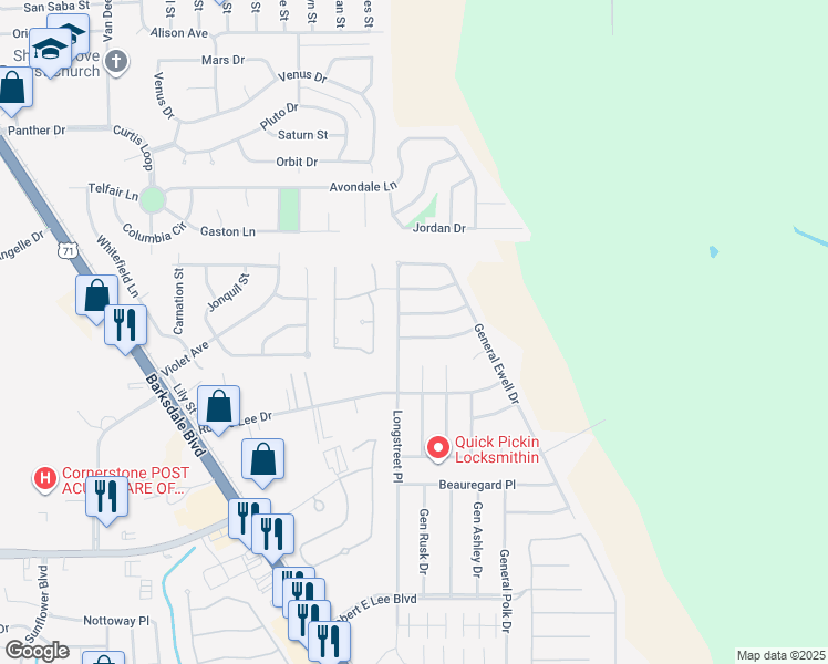 map of restaurants, bars, coffee shops, grocery stores, and more near 2105 Gen Mouton Drive in Bossier City