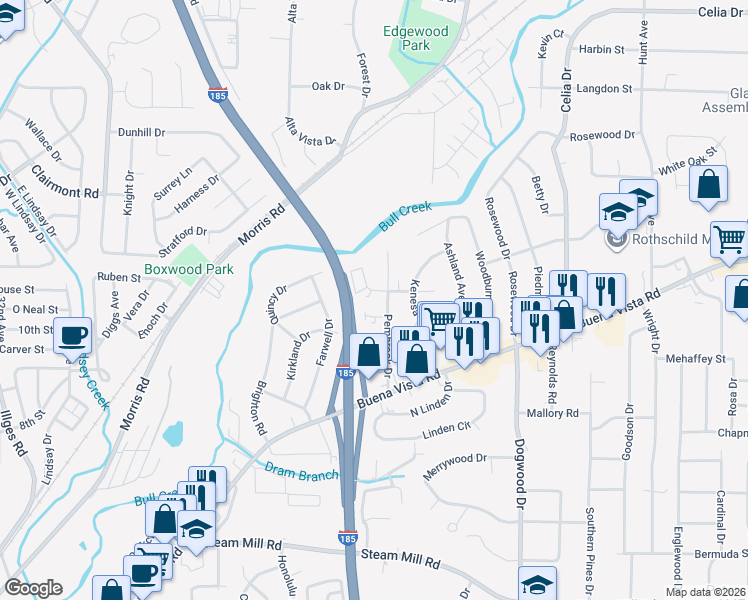 map of restaurants, bars, coffee shops, grocery stores, and more near 3852 Pembrook Court in Columbus