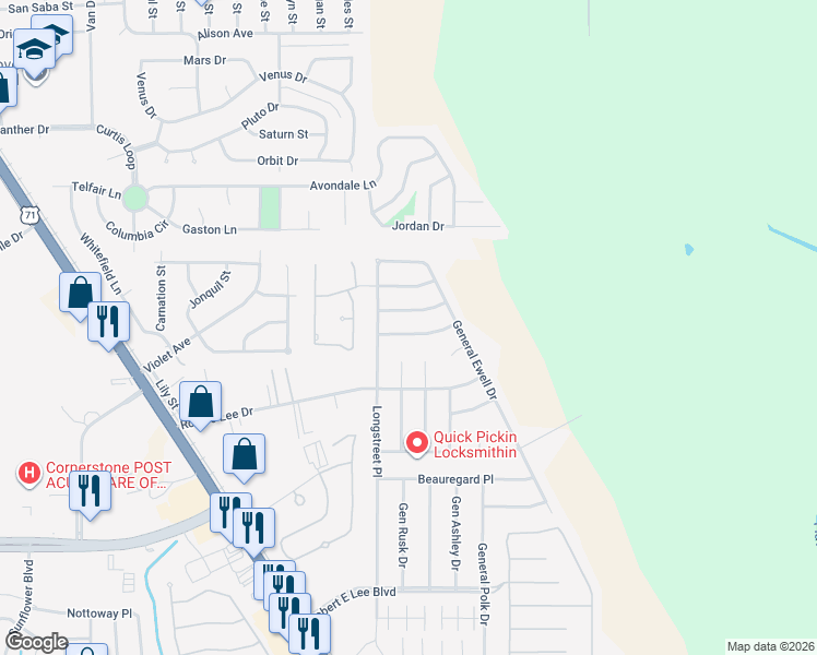 map of restaurants, bars, coffee shops, grocery stores, and more near 2111 General Mouton Drive in Bossier City