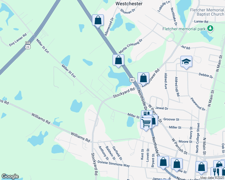 map of restaurants, bars, coffee shops, grocery stores, and more near 120 Buckhaven Way in Statesboro