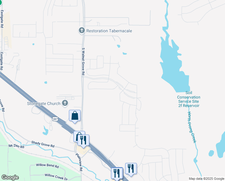 map of restaurants, bars, coffee shops, grocery stores, and more near 1666 South Walnut Grove Road in Midlothian