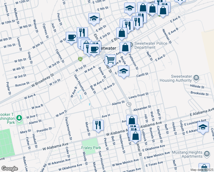 map of restaurants, bars, coffee shops, grocery stores, and more near 310 Bowie Street in Sweetwater