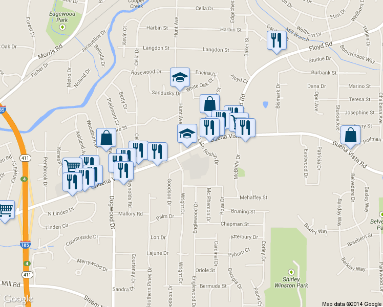 map of restaurants, bars, coffee shops, grocery stores, and more near 4686 Buena Vista Road in Columbus