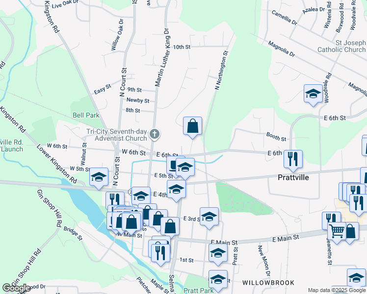 map of restaurants, bars, coffee shops, grocery stores, and more near 219 Pine Street in Prattville