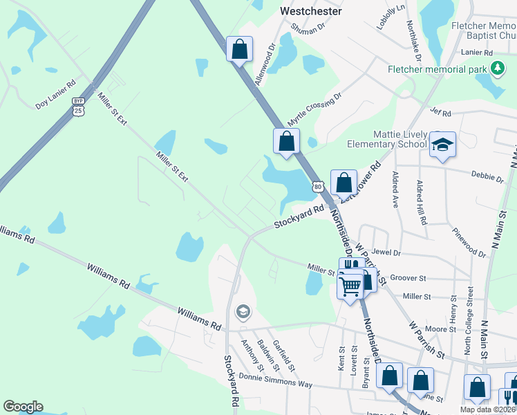 map of restaurants, bars, coffee shops, grocery stores, and more near 120 Buckhaven Way in Statesboro