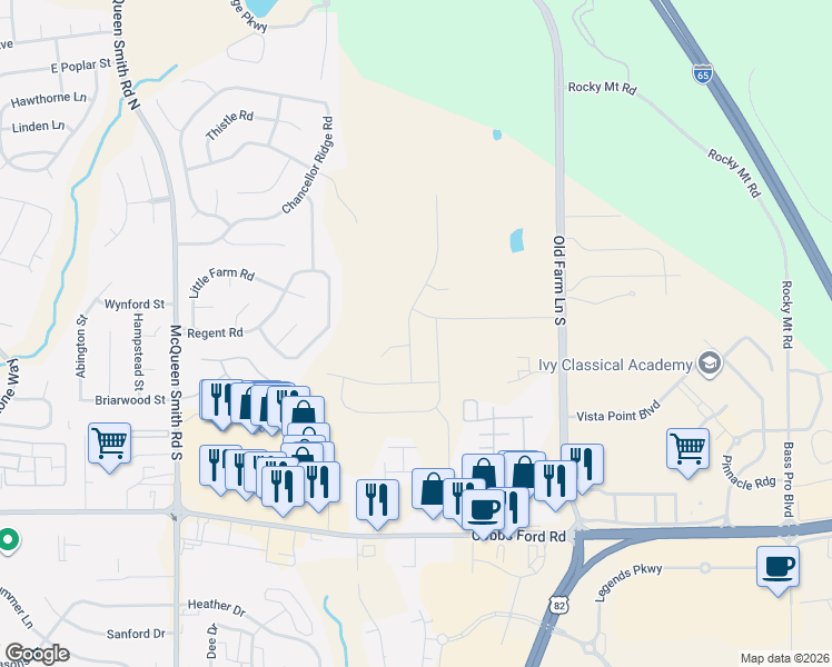 map of restaurants, bars, coffee shops, grocery stores, and more near 2251 Cobbs Ford Road in Prattville