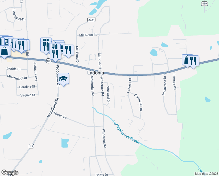 map of restaurants, bars, coffee shops, grocery stores, and more near 13 Whiterock Road in Phenix City