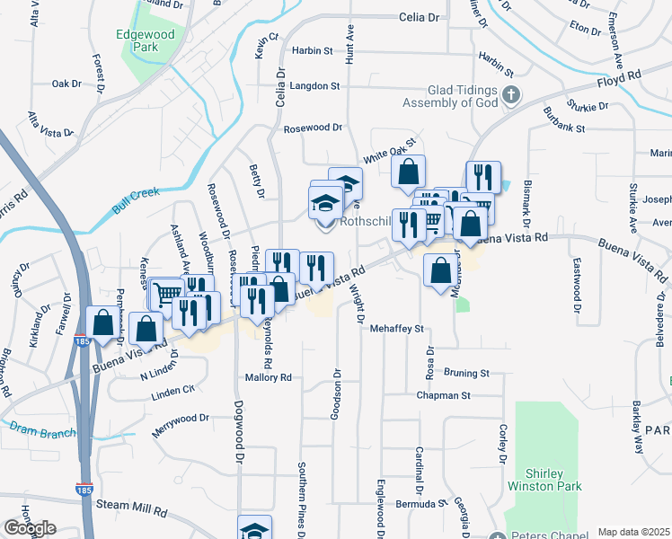 map of restaurants, bars, coffee shops, grocery stores, and more near 4505 Buena Vista Road in Columbus
