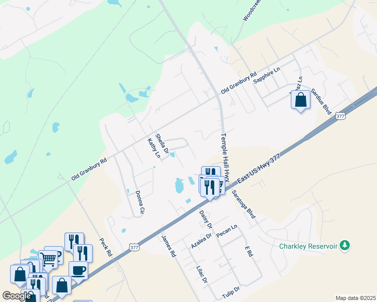 map of restaurants, bars, coffee shops, grocery stores, and more near 213 Bobbie Ann Court in Granbury