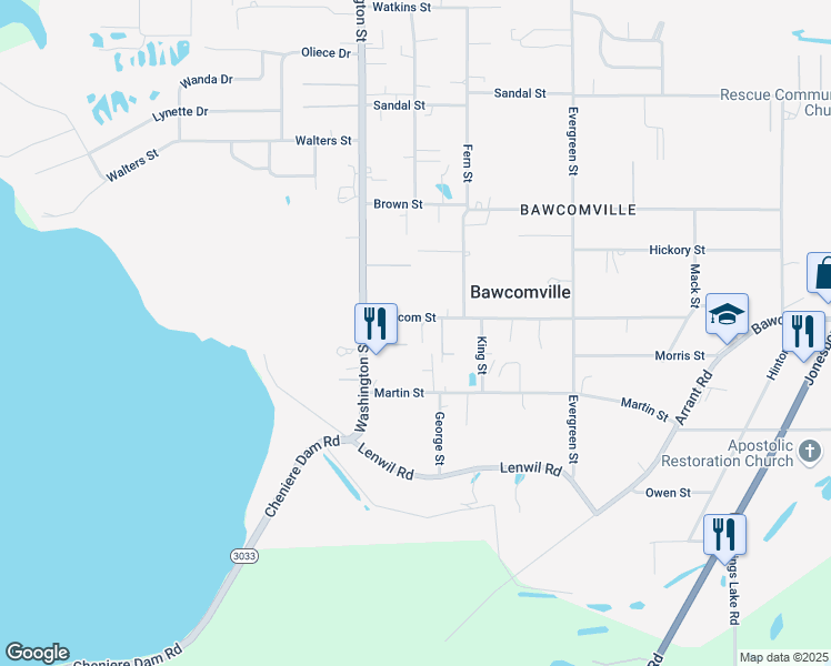 map of restaurants, bars, coffee shops, grocery stores, and more near 615 Bawcom St in West Monroe