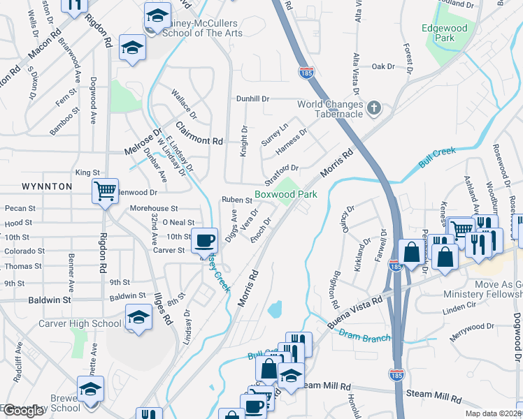map of restaurants, bars, coffee shops, grocery stores, and more near 1037 Enoch Drive in Columbus