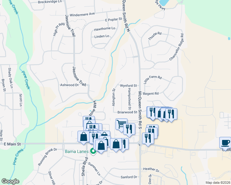 map of restaurants, bars, coffee shops, grocery stores, and more near 309 Abington Street in Prattville
