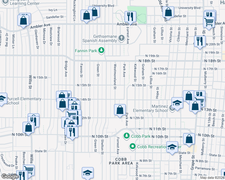 map of restaurants, bars, coffee shops, grocery stores, and more near 1425 Shelton Street in Abilene