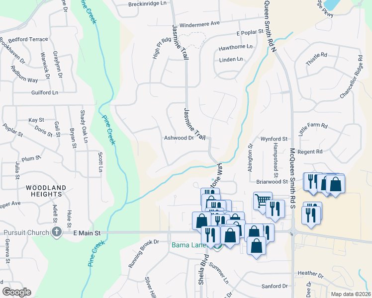 map of restaurants, bars, coffee shops, grocery stores, and more near 1690 Rambling Brook Lane in Prattville