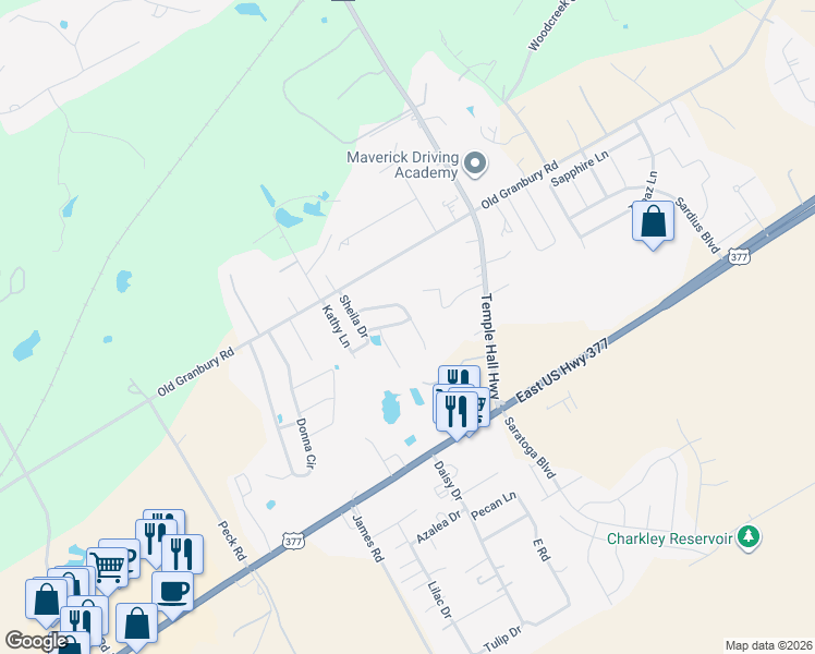 map of restaurants, bars, coffee shops, grocery stores, and more near 209 Bobbie Ann Court in Granbury