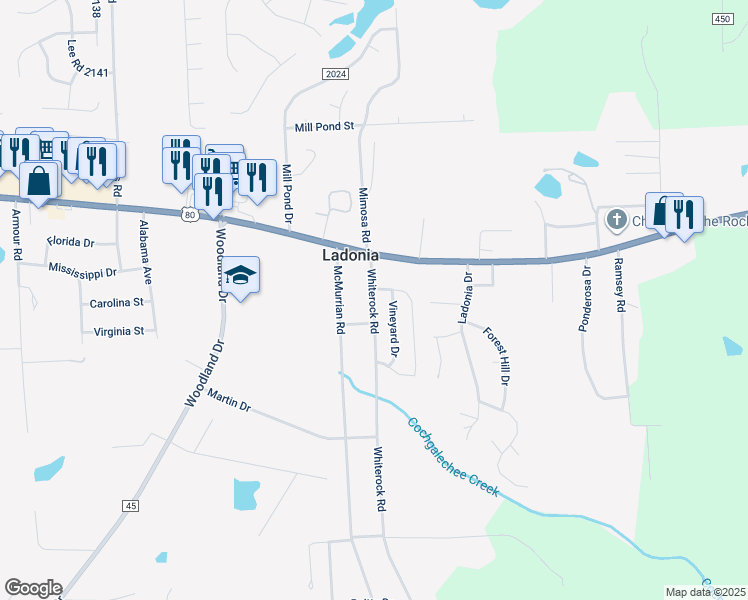 map of restaurants, bars, coffee shops, grocery stores, and more near 13 Whiterock Road in Phenix City