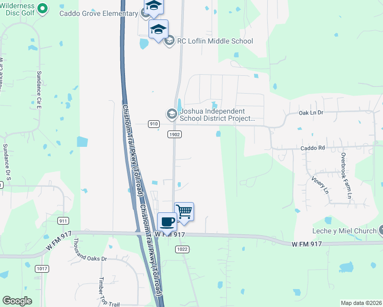map of restaurants, bars, coffee shops, grocery stores, and more near 6208 Farm to Market Road 1902 in Joshua