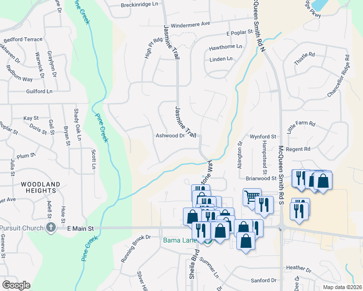 map of restaurants, bars, coffee shops, grocery stores, and more near 1690 Rambling Brook Lane in Prattville