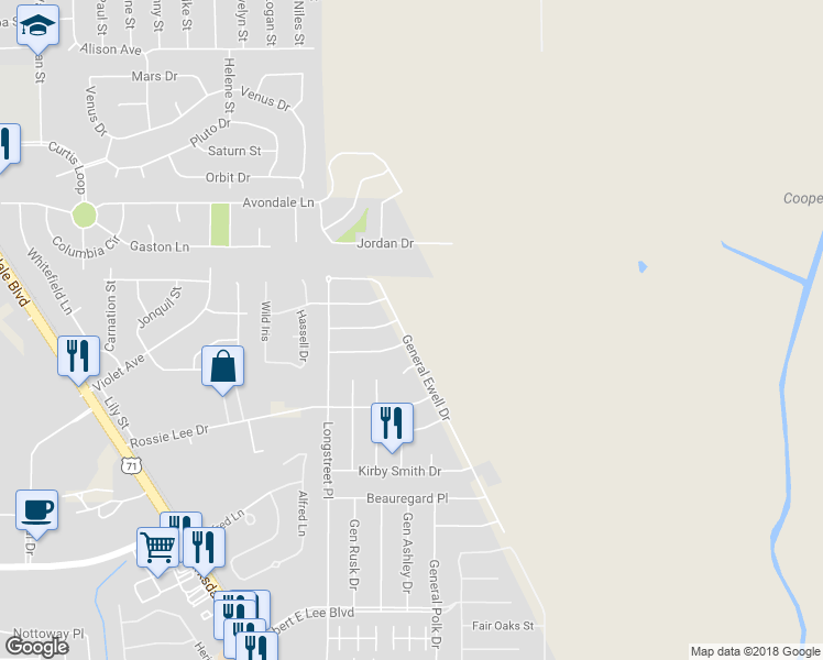 map of restaurants, bars, coffee shops, grocery stores, and more near 4707 General Ewell Drive in Bossier City