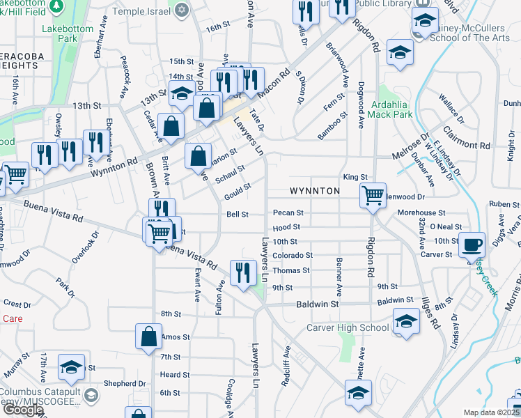 map of restaurants, bars, coffee shops, grocery stores, and more near 1015 Lawyers Lane in Columbus