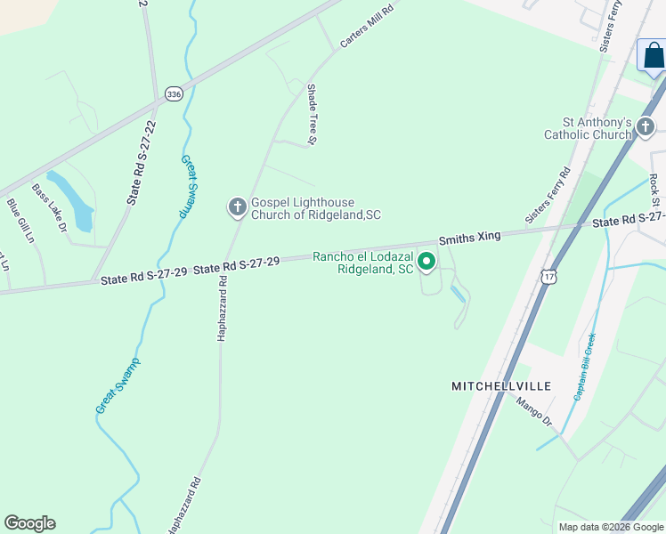 map of restaurants, bars, coffee shops, grocery stores, and more near 1616 Smiths Crossing in Ridgeland