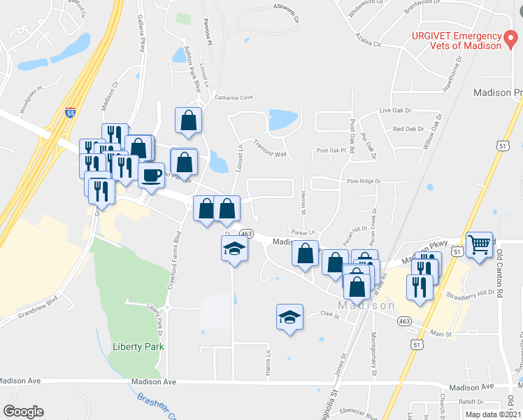 map of restaurants, bars, coffee shops, grocery stores, and more near 604 Clearwood Cove in Madison
