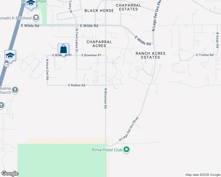 map of restaurants, bars, coffee shops, grocery stores, and more near 14410 North Bowman Road in Tucson