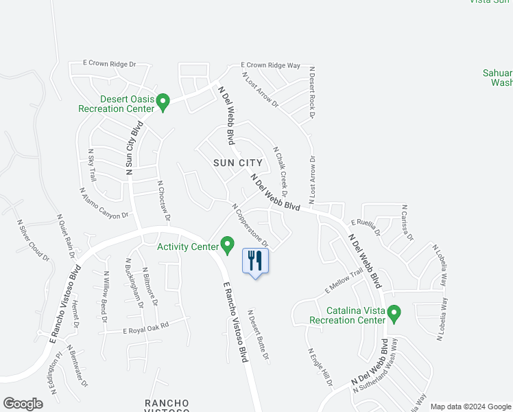 map of restaurants, bars, coffee shops, grocery stores, and more near 1615 East Broken Bow Way in Oro Valley