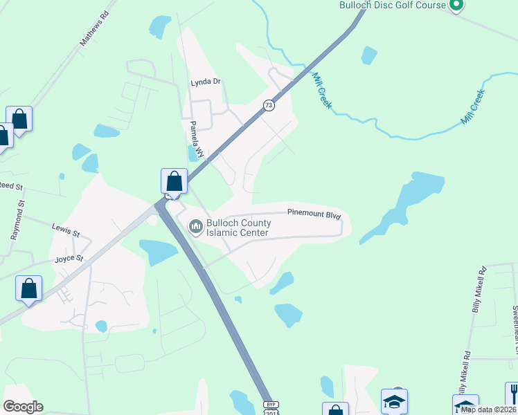 map of restaurants, bars, coffee shops, grocery stores, and more near 2068 Pinemount Boulevard in Statesboro