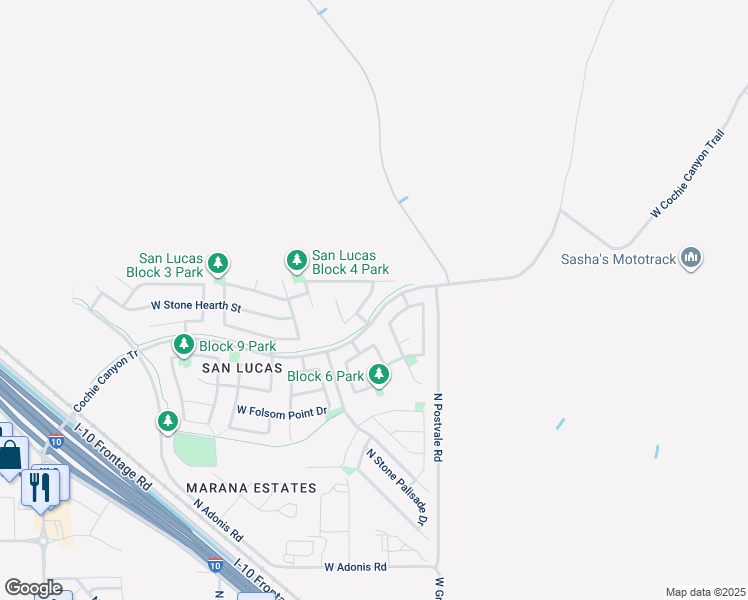 map of restaurants, bars, coffee shops, grocery stores, and more near 11147 West Red Quartz Trail in Marana