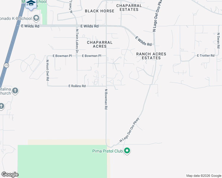map of restaurants, bars, coffee shops, grocery stores, and more near 14410 North Bowman Road in Tucson
