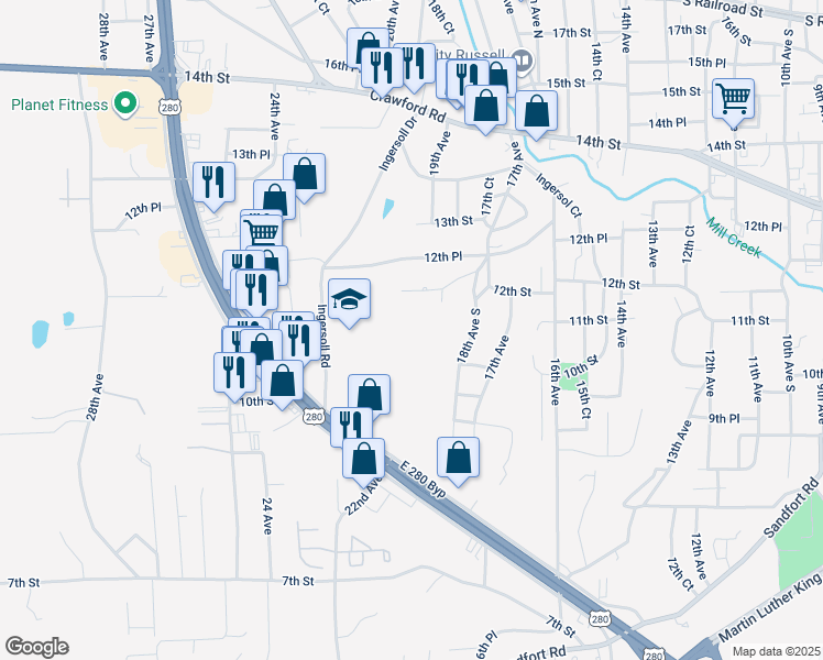 map of restaurants, bars, coffee shops, grocery stores, and more near 1815 Abbott Drive in Phenix City