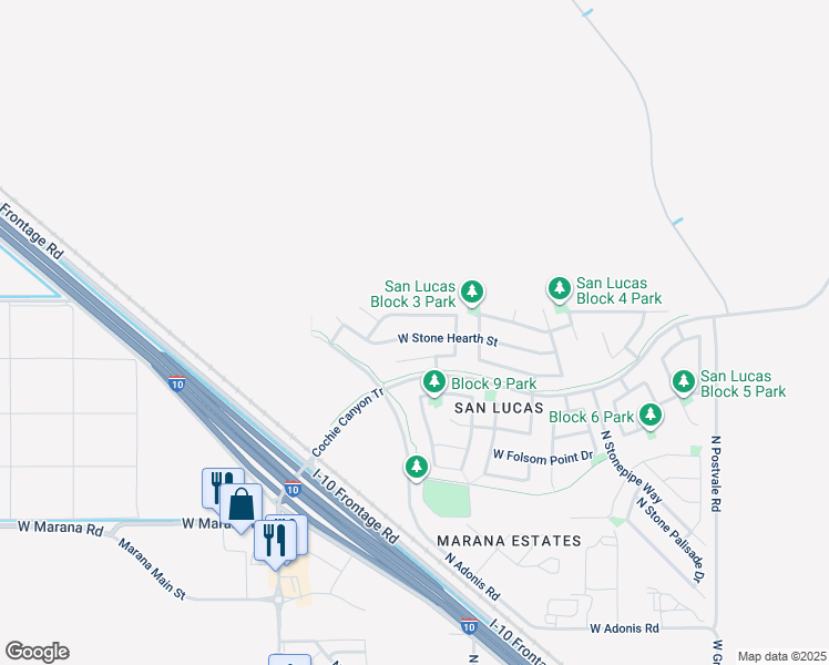 map of restaurants, bars, coffee shops, grocery stores, and more near 11552 West Stone Hearth Street in Marana