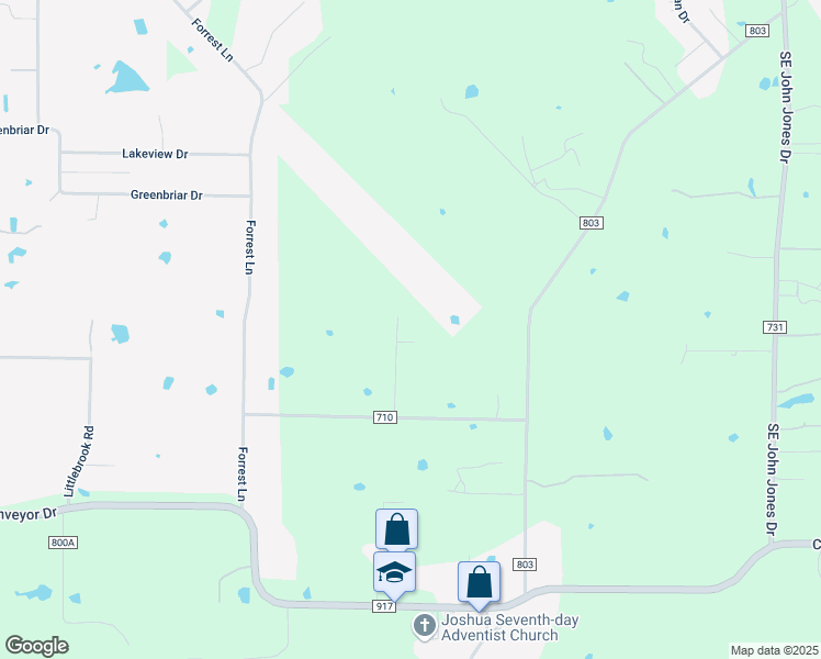 map of restaurants, bars, coffee shops, grocery stores, and more near 1555 County Road 710 in Joshua