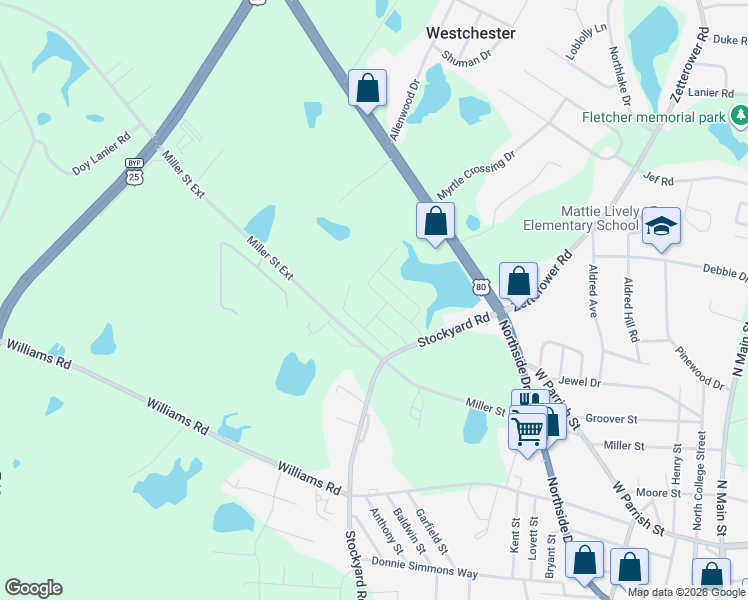 map of restaurants, bars, coffee shops, grocery stores, and more near 233 Sunview Drive in Statesboro