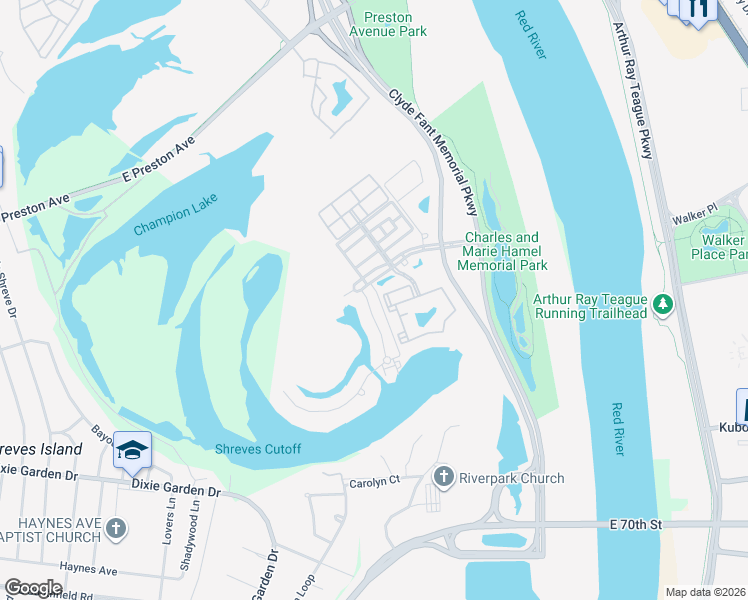 map of restaurants, bars, coffee shops, grocery stores, and more near 80205 Crossroads Boulevard in Bossier City
