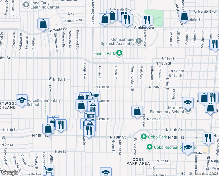 map of restaurants, bars, coffee shops, grocery stores, and more near 1518 Burger Street in Abilene