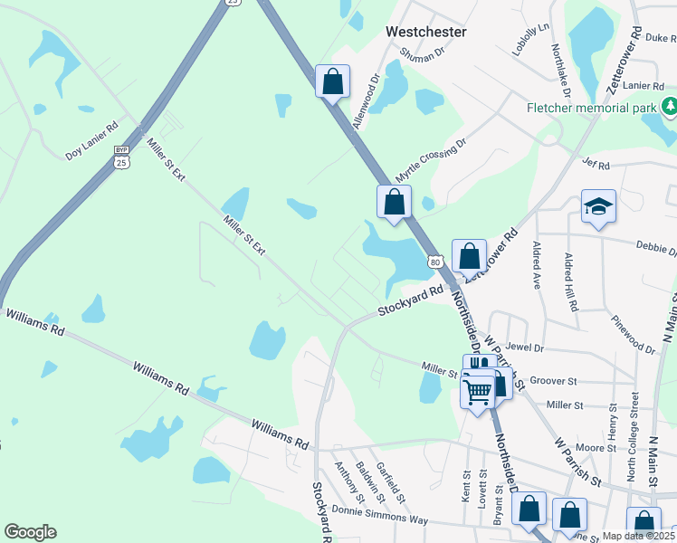 map of restaurants, bars, coffee shops, grocery stores, and more near 233 Sunview Drive in Statesboro
