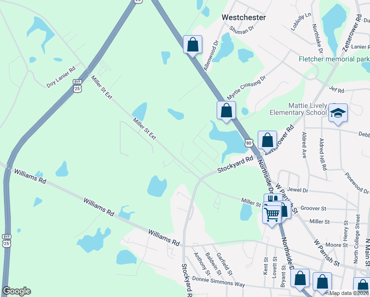 map of restaurants, bars, coffee shops, grocery stores, and more near 107 Buckhaven Way in Statesboro
