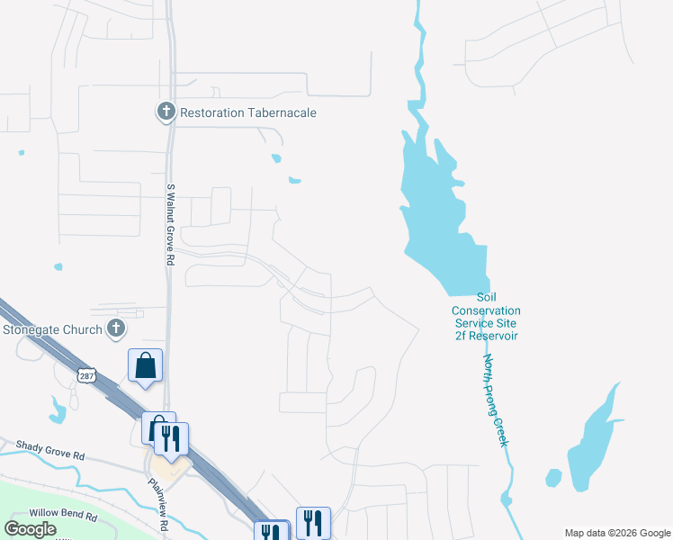map of restaurants, bars, coffee shops, grocery stores, and more near 1501 South Walnut Grove Road in Midlothian