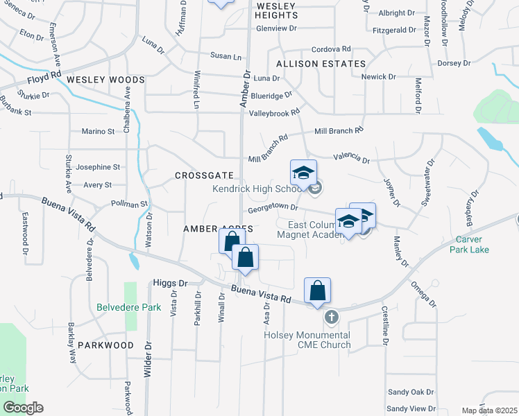 map of restaurants, bars, coffee shops, grocery stores, and more near 6100 Georgetown Drive in Columbus