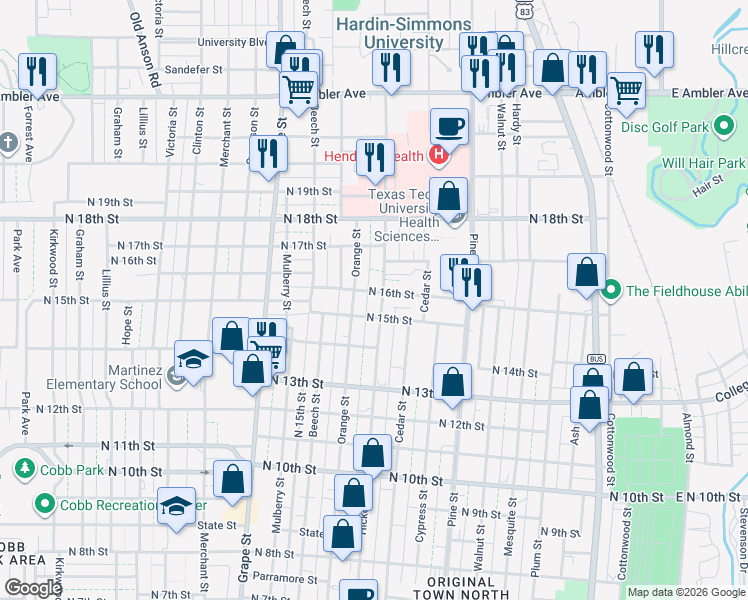 map of restaurants, bars, coffee shops, grocery stores, and more near in Abilene
