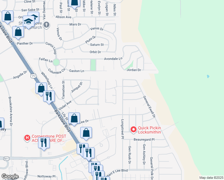 map of restaurants, bars, coffee shops, grocery stores, and more near 1908 Gen Jackson Place in Bossier City