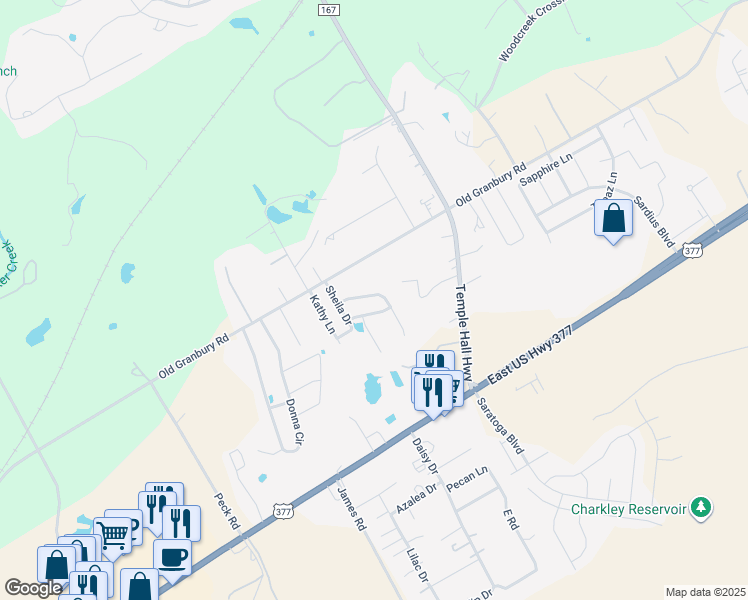 map of restaurants, bars, coffee shops, grocery stores, and more near 4408 Bobbie Ann Drive in Granbury