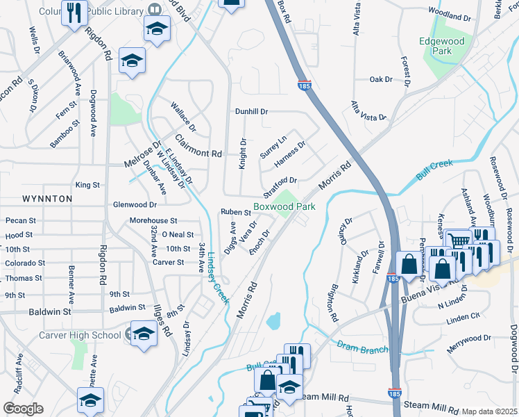 map of restaurants, bars, coffee shops, grocery stores, and more near 3546 Stratford Drive in Columbus