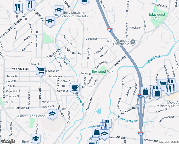 map of restaurants, bars, coffee shops, grocery stores, and more near 3516 Stratford Drive in Columbus